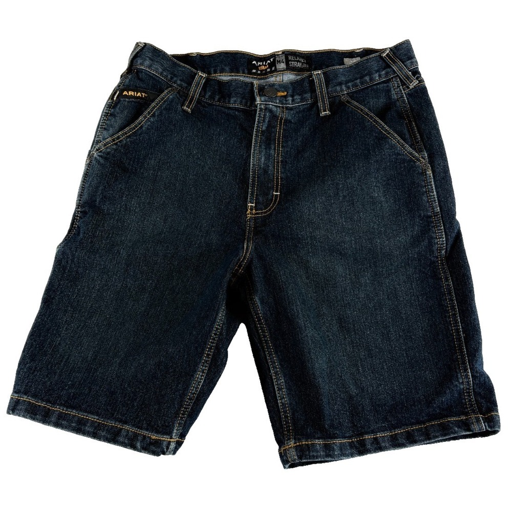 Ariat Rebar M4 Relaxed‎ Straight Utility Shorts Mens 32 Blue Denim Logo Stretch